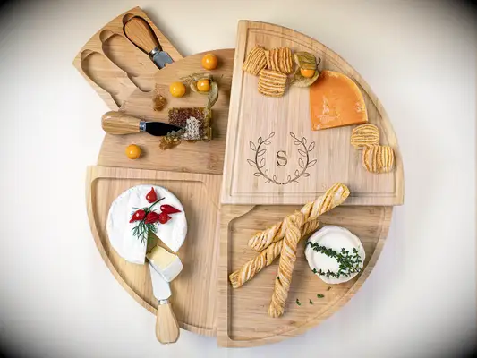 Personalized swivel cheese board gift for wife