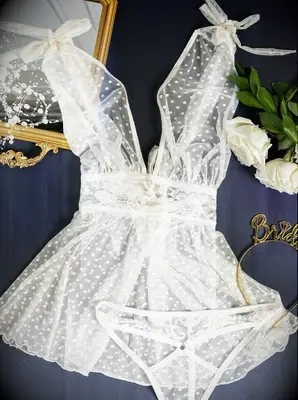 White mesh body suit dress and thong