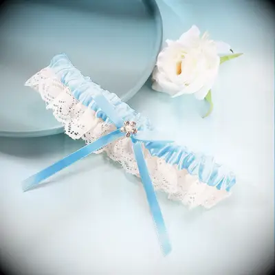 Blue garter with white lace