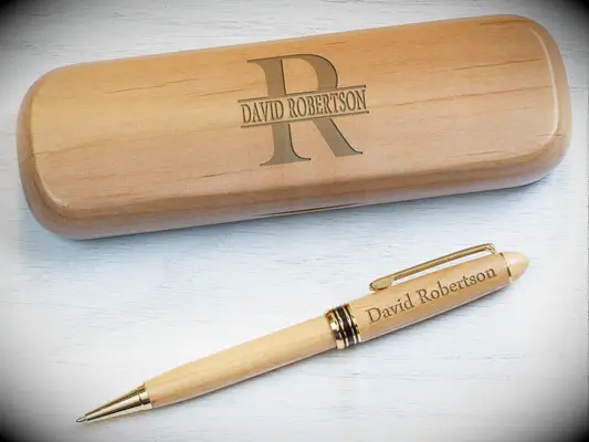 custom wooden monogram pen with case gift for husband