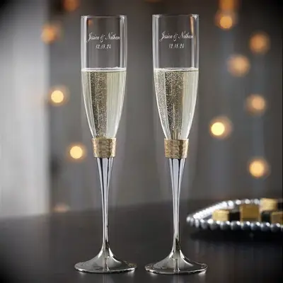 Engraved wedding champagne flute set gift