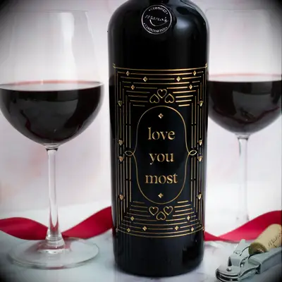 Etched bottle of wine Valentine