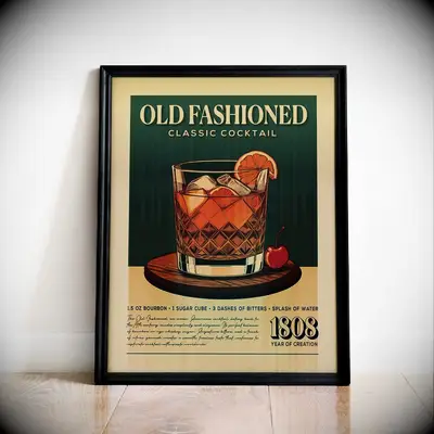 Old fashioned cocktail poster