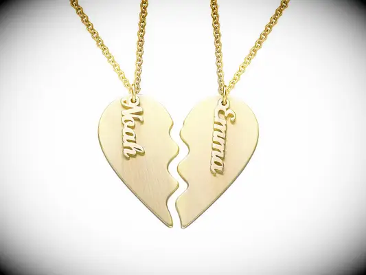 MYKA gold personalized matching heart necklaces for couples