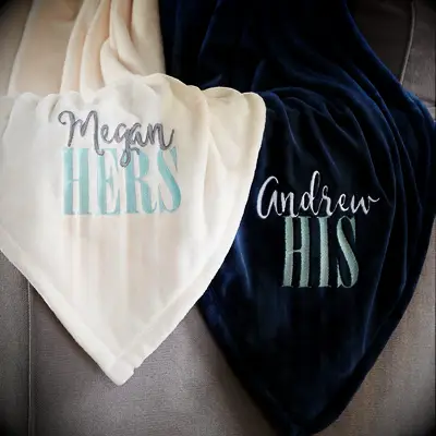 His and hers matching personalized fleece blankets for couples