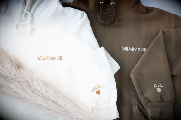 Brown and white matching anniversary date sweatshirts