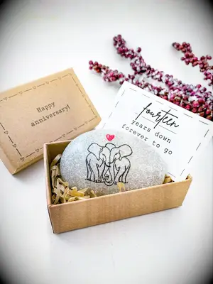 Elephant anniversary stone and box 14th anniversary gift
