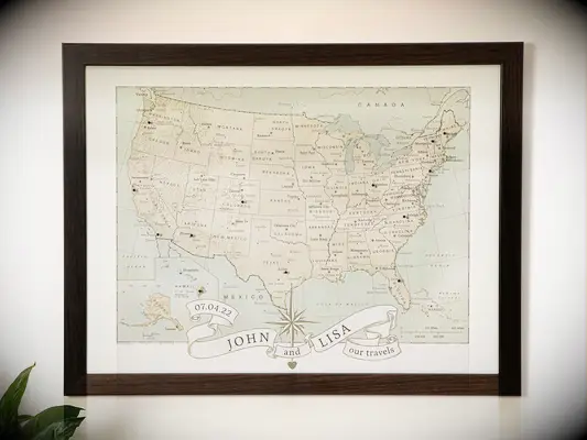 USA pushpin map 14-year anniversary present