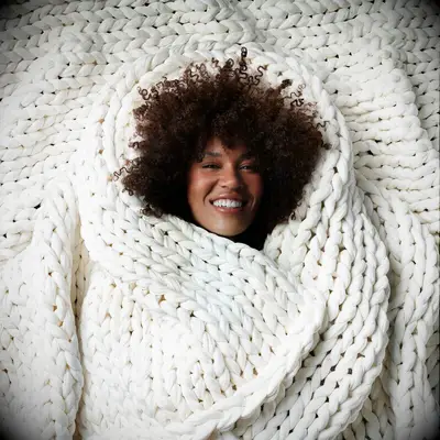 Large white knitted blanket 14th anniversary gift