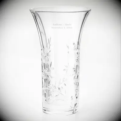 Engraved crystal vase with couples name and anniversary date modern three year anniversary gift