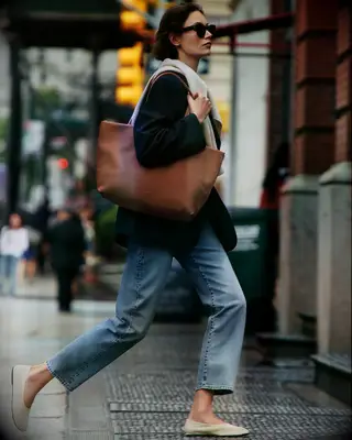 Brown leather zipper tote