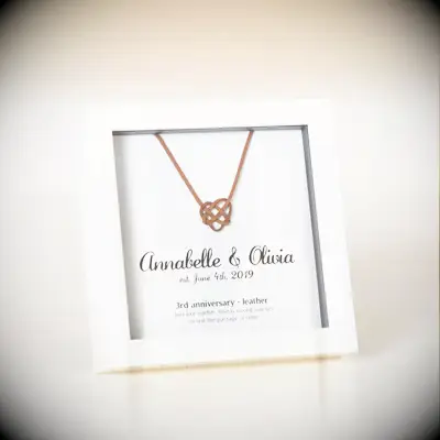 Personalized framed material art three year anniversary gift