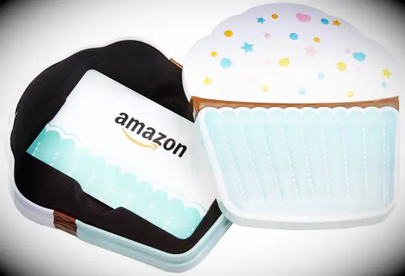 Amazon gift card in a tin