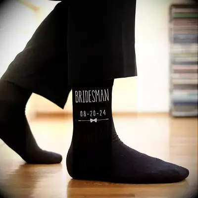 Bridesman dress socks with custom date