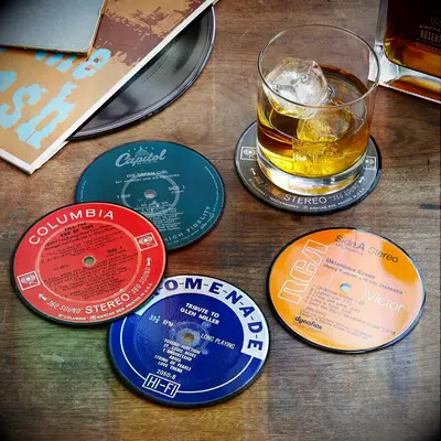 Upcycled record coasters bridesman gifts