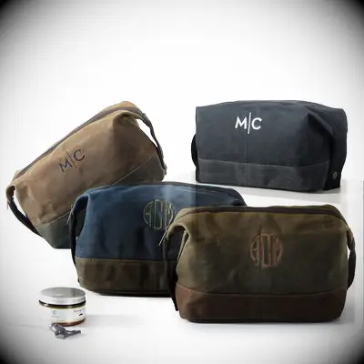 Waxed canvas monogrammed dopp kit bridesman gift