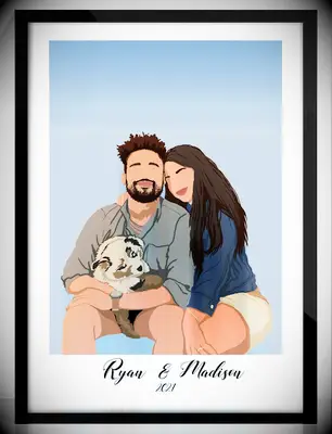 Digital print of a couple and their dog last-minute anniversary gift