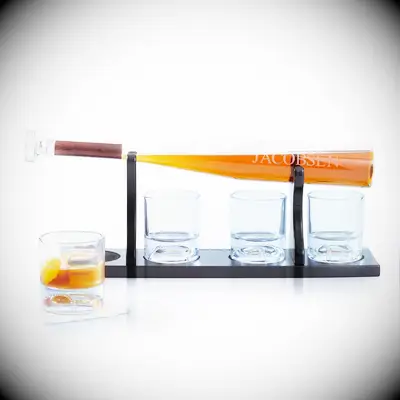 Baseball inspired decanter and tumblers wedding gift for son