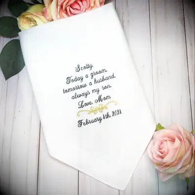 Personalized handkerchief wedding gift for son