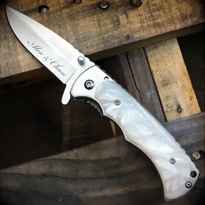 Pearlescent Pocket Knife from PrecisionMemory for the best 12th wedding anniversary present