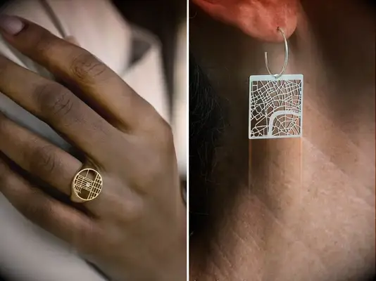 Custom map earring and ring 12 year anniversary gift