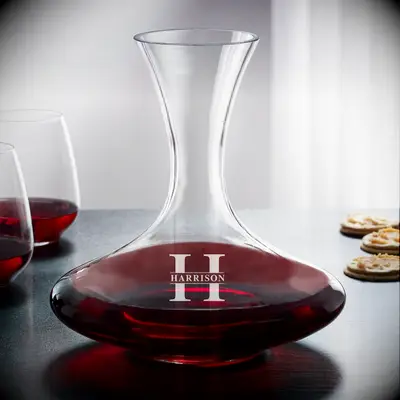Personalized wine decanter with red wine 12 year anniversary gift
