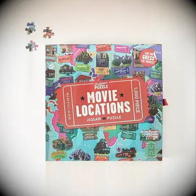 Movie location puzzle from Uncommon Goods for the best 12th wedding anniversary gift ideas