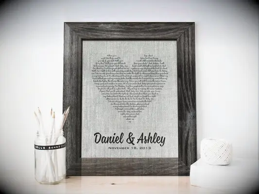 Wedding song print on linen canvas traditional 12th anniversary gift