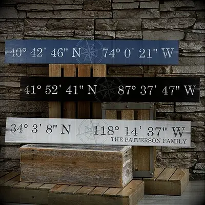 Personalized Coordinates Sign for the place you got engaged wooden anniversary gift