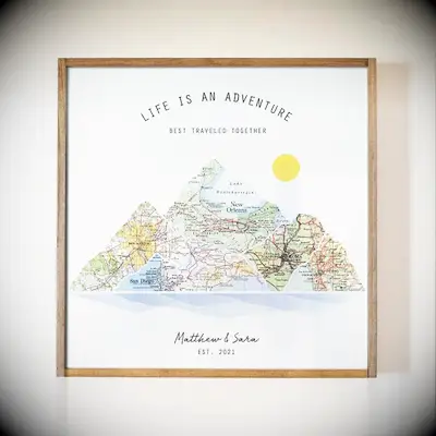 Wooden map art anniversary gift
