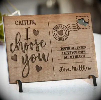 Romantic Wooden Postcard for your wedding anniversary gift