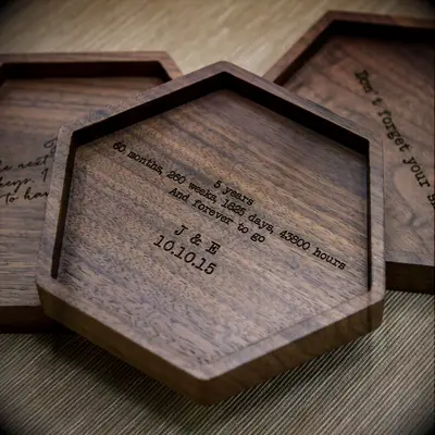 Engraved hexagon wooden tray anniversary gift