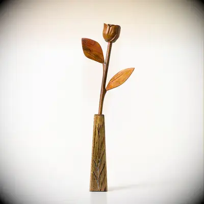 Wooden rose sculpture anniversary gift
