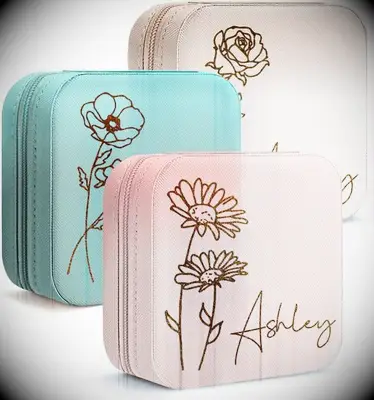 Birthflower travel jewelry case maid of honor proposal gift