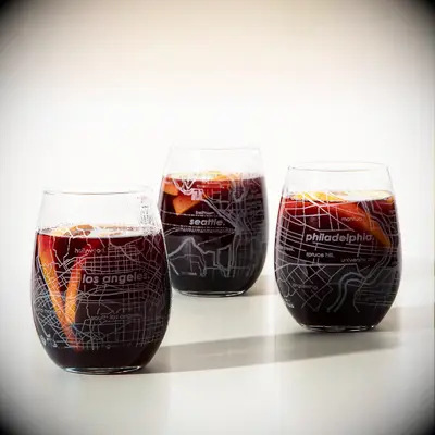 Urban map wine glasses bachelorette party favor