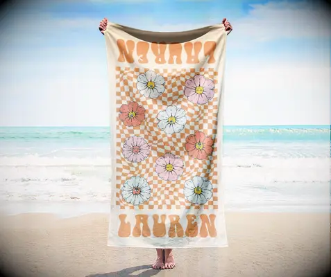 Personalized retro beach towel bachelorette party favor