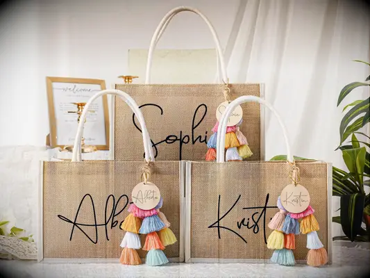 Personalized burlap tote bag bachelorette party favor