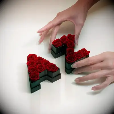 Mini initials made from preserved roses romantic gift idea