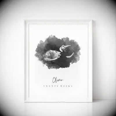 Watercolor ultrasound art gift for pregnant wife