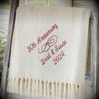 Embroidered afghan blanket 26th anniversary gift