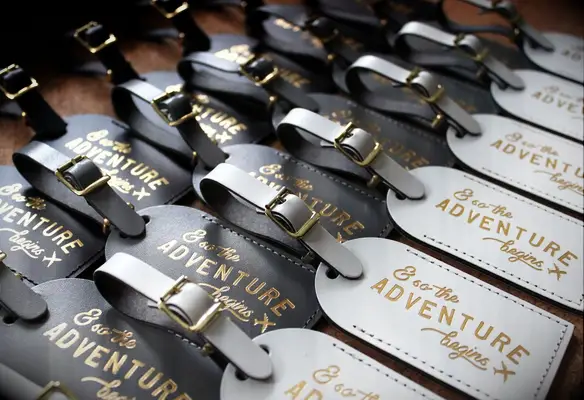 Leather luggage tag bridal shower favors