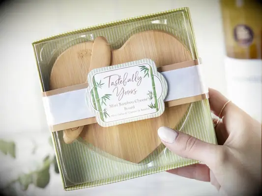 My Wedding Favors heart-shaped cheese boards as practical bridal shower favors
