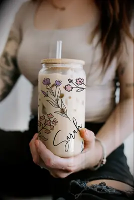 Personalized iced coffee cup bridesmaid gift