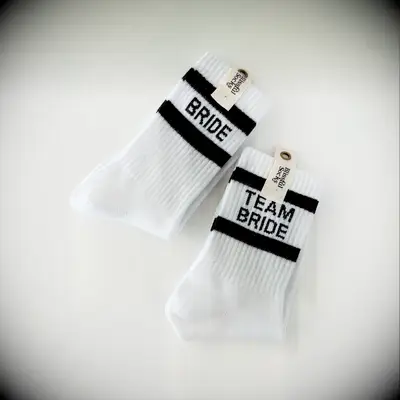 Bride and Team Bride white and black crew socks bridesmaid gift