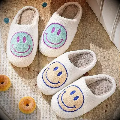 Smiley face fuzzy slippers bridesmaid gift