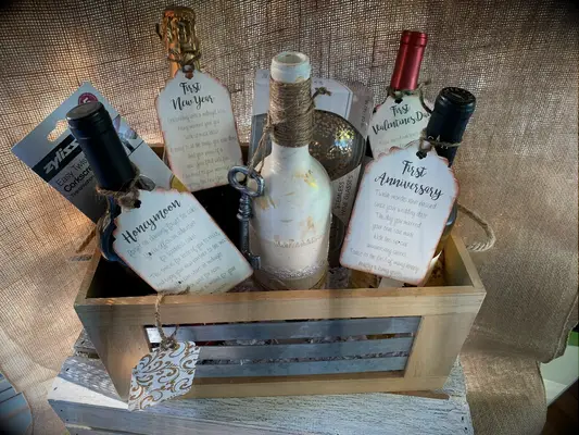 Basket of firsts bridal shower gift basket idea.