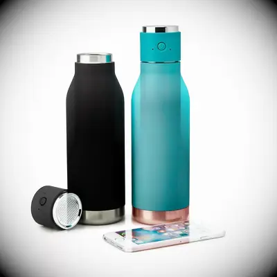 Water bottle and Bluetooth speaker gift idea for groom. 