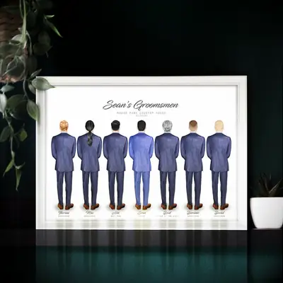 Custom illustration of wedding party gift idea for groom. 