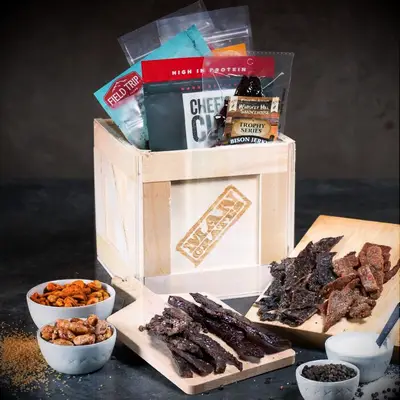 Snack box gift idea for groom from Man Crates. 