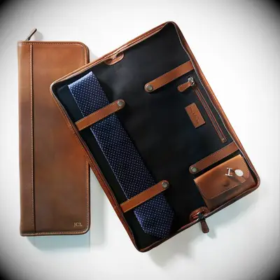 Monogrammed leather tie case best man gift